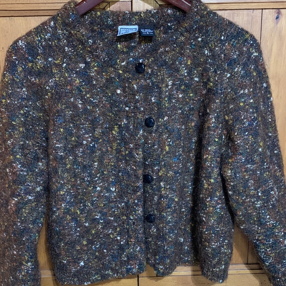 Paul Et Duffier Mohair Multicolor Tweed Button-Up Sweater
